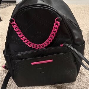 NWOT Betsy Johnson Black and Pink Vegan Leather Backpack and pouch